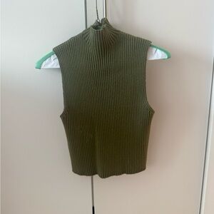 [Zara] Green Khaki Ribbed Knit Top (Tank turtleneck)